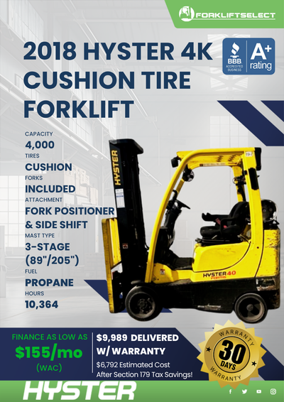 2018 HYSTER 4K CUSHION TIRE FORKLIFT