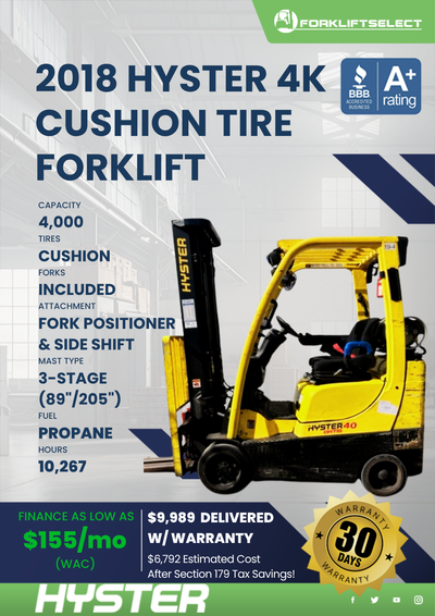 2018 HYSTER 4K CUSHION TIRE FORKLIFT