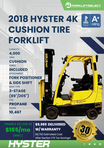 2018 HYSTER 4K CUSHION TIRE FORKLIFT