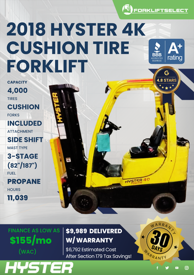 2018 HYSTER 4K CUSHION TIRE FORKLIFT