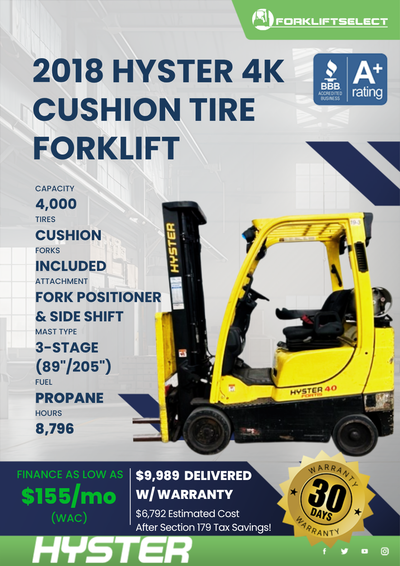 2018 HYSTER 4K CUSHION TIRE FORKLIFT