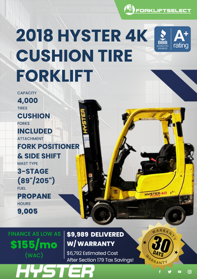 2018 HYSTER 4K CUSHION TIRE FORKLIFT
