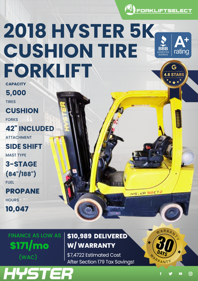 2018 HYSTER 5K CUSHION TIRE FORKLIFT