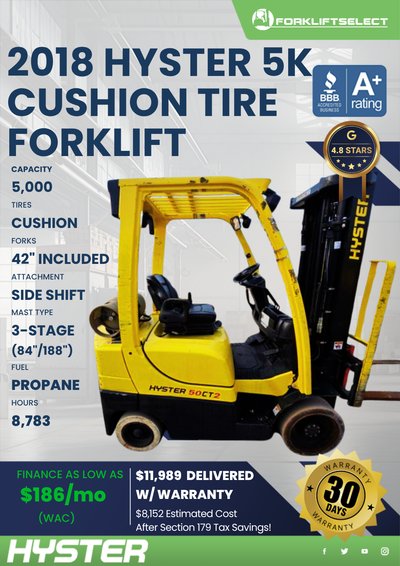 2018 HYSTER 5K CUSHION TIRE FORKLIFT