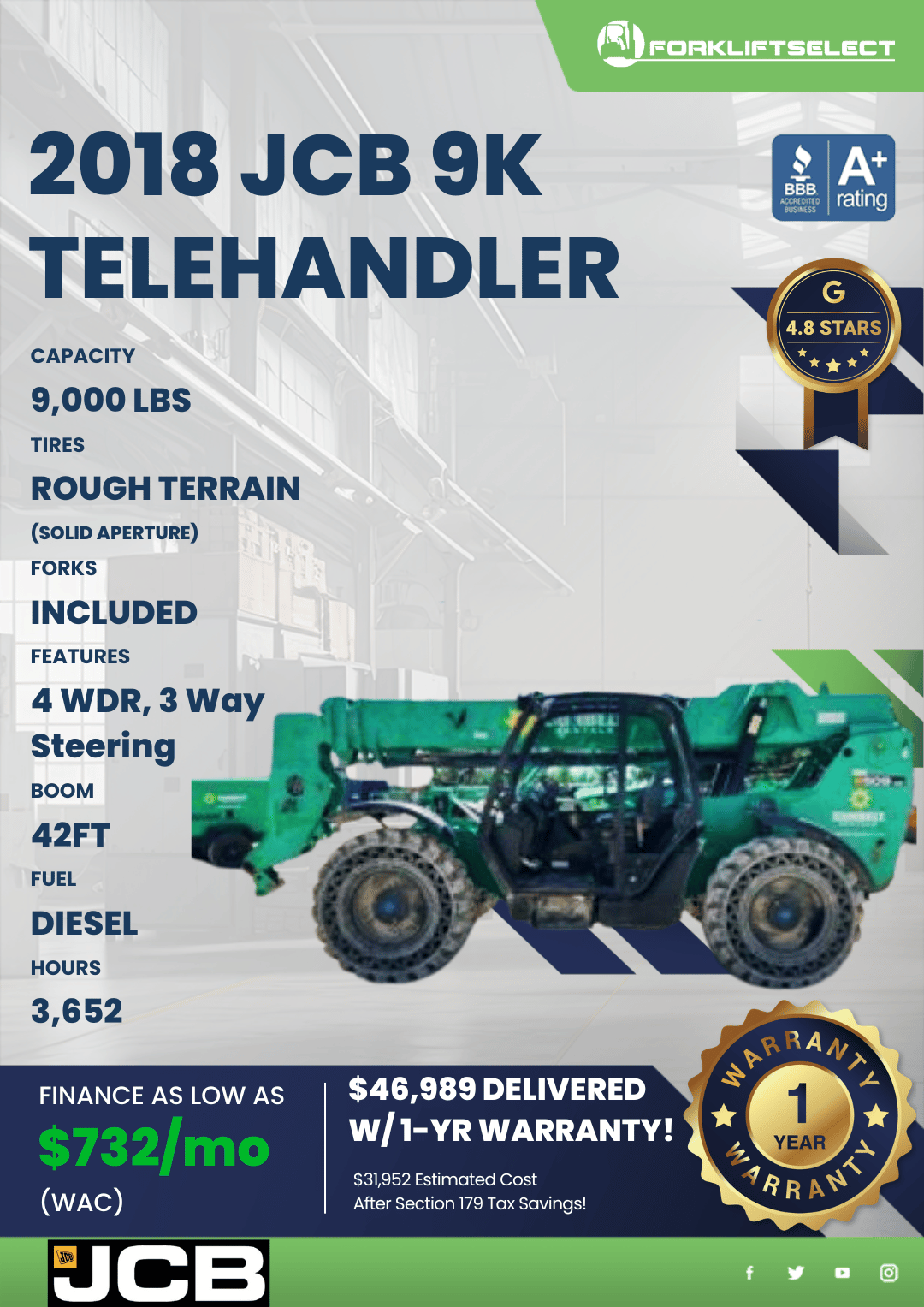 2018 JCB 9K TELEHANDLER