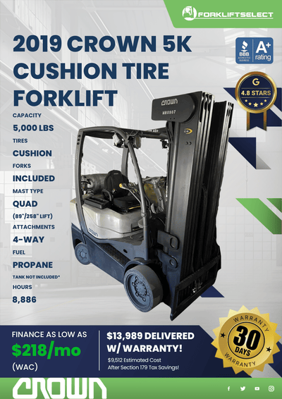 2019 CROWN 5K CUSHION TIRE FORKLIFT