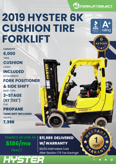 2019 HYSTER 6K CUSHION TIRE FORKLIFT