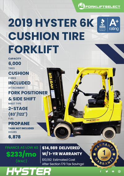 2019 HYSTER 6K CUSHION TIRE FORKLIFT