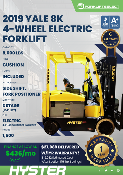 2019 YALE 8K 4- WHEEL ELECTRIC FORKLIFT
