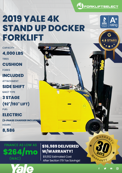 2019 YALE 4K STAND UP DOCKER FORKLIFT