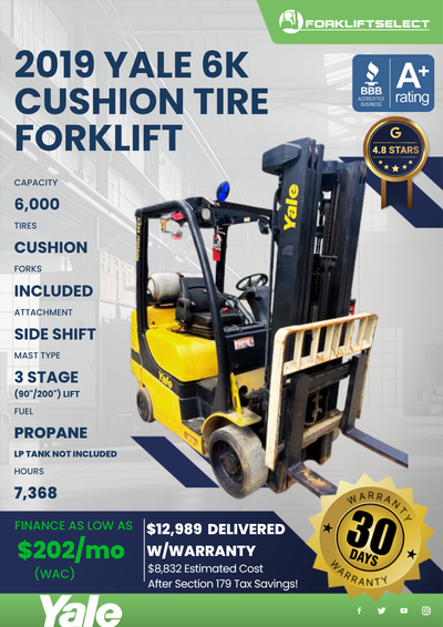 2019 YALE 6K CUSHION TIRE FORKLIFT