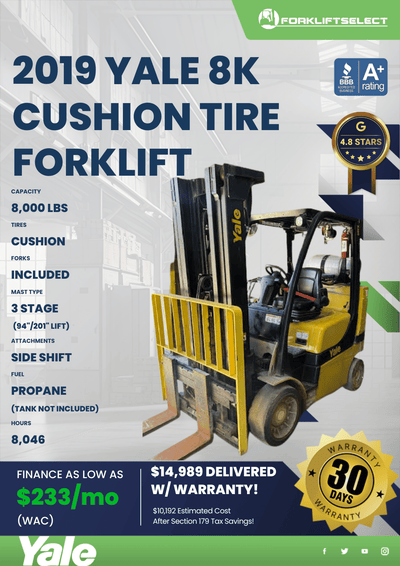 2019 YALE 8K CUSHION TIRE FORKLIFT