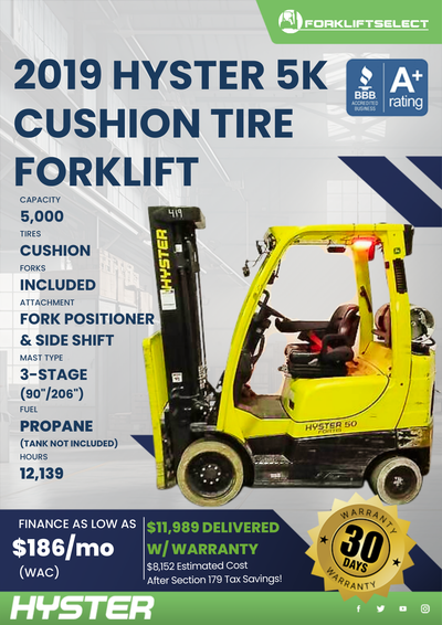 2019 HYSTER 5K CUSHION TIRE FORKLIFT