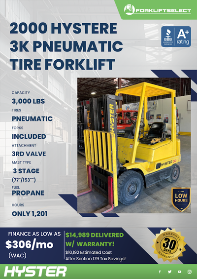 2000 HYSTERE 3K PNEUMATIC TIRE FORKLIFT