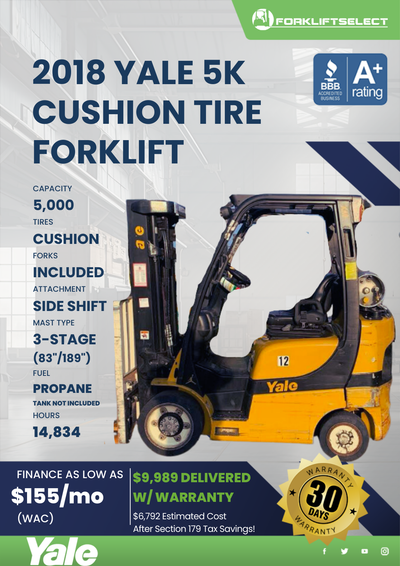 2018 YALE 5K CUSHION TIRE FORKLIFT