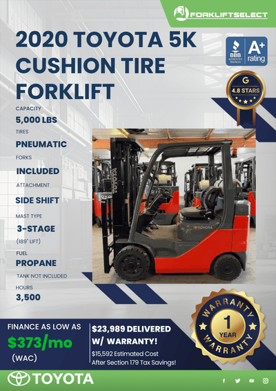 2020 TOYOTA 5K CUSHION TIRE FORKLIFT