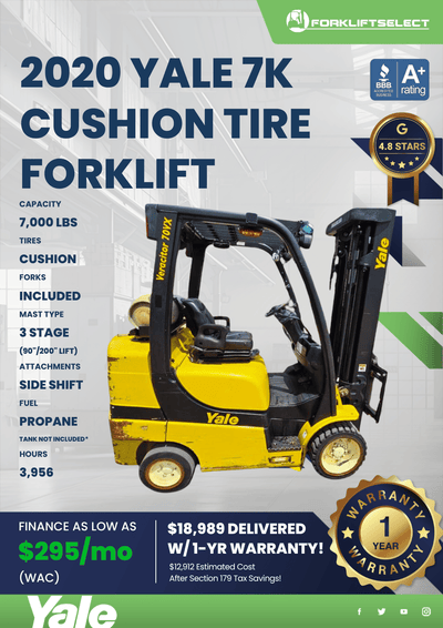 2020 YALE 7K CUSHION TIRE FORKLIFT