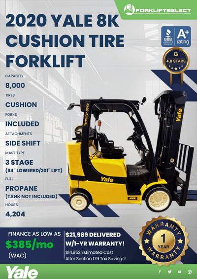 2020 YALE 8K CUSHION TIRE FORKLIFT
