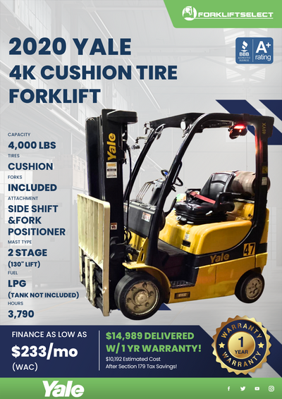 2020 YALE 4K CUSHION TIRE FORKLIFT