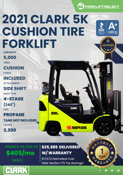 2021 CLARK 5K CUSHION TIRE FORKLIFT