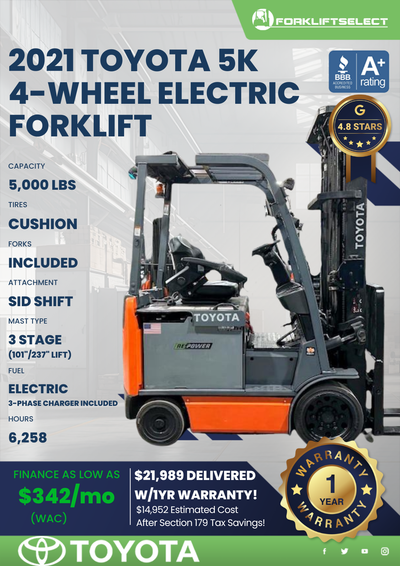 2021 TOYOTA 5K 4- WHEEL ELECTRIC FORKLIFT