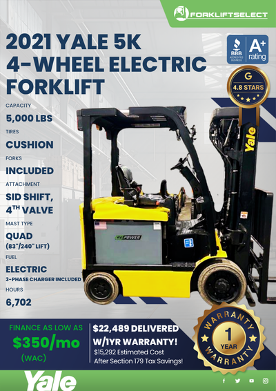 2021 YALE 5K 4- WHEEL ELECTRIC FORKLIFT