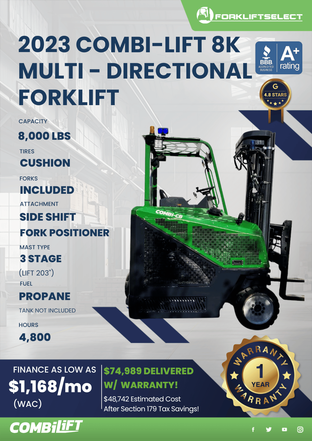 2023 COMBI-LIFT 8K MULTI- DIRECTIONAL FORKLIFT