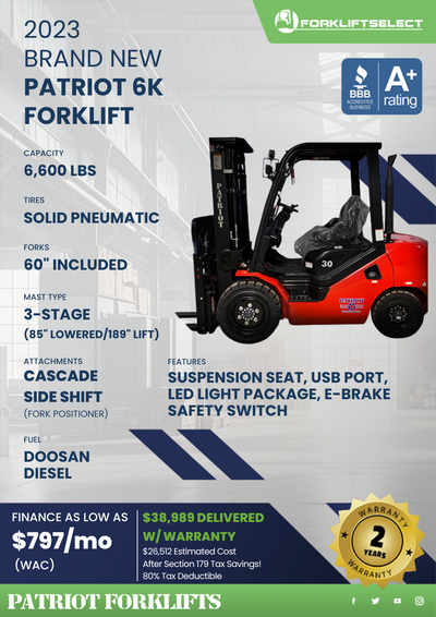 2023 PATRIOT 6K PNEUMATIC TIRE FORKLIFT