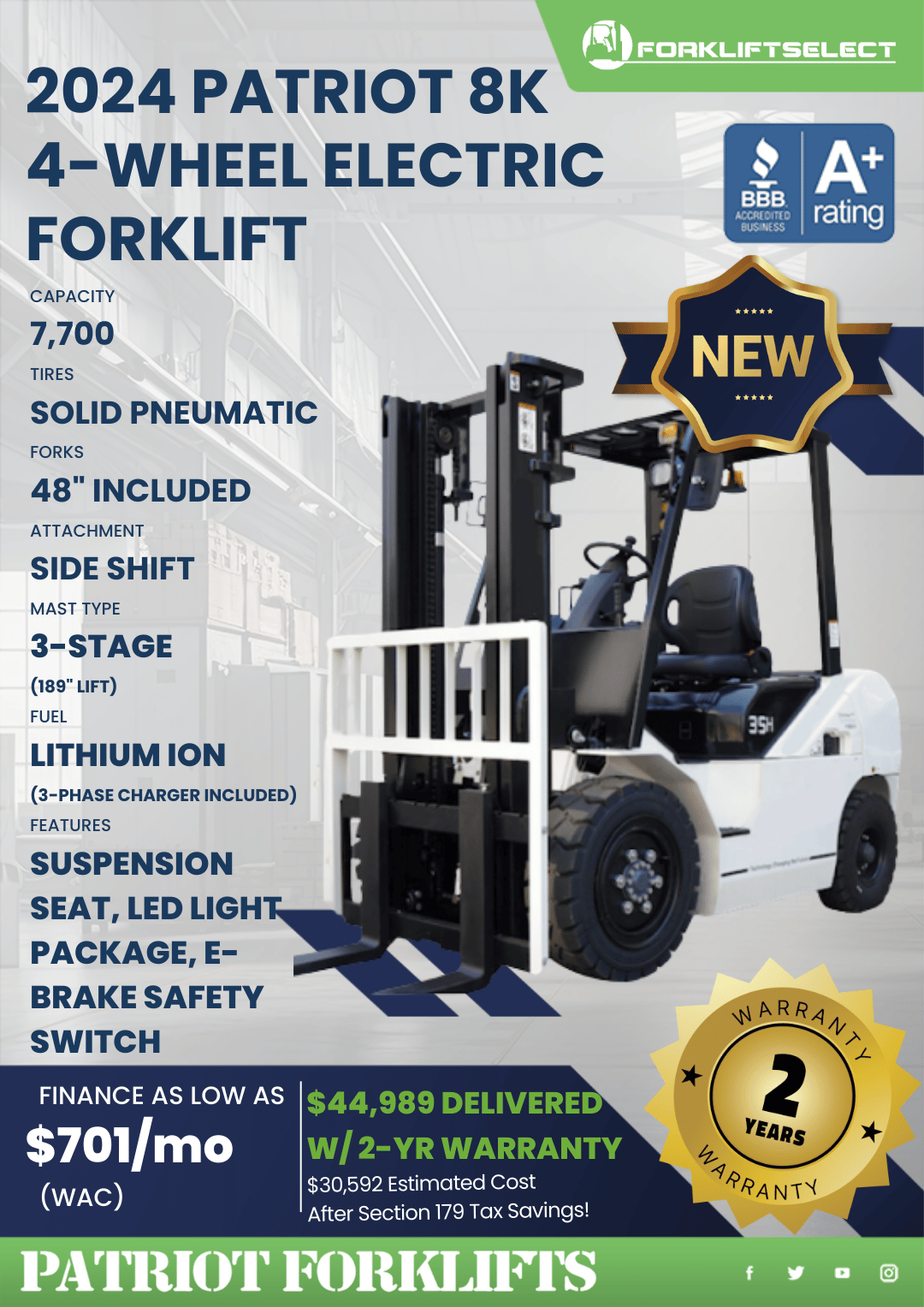 2024 PATRIOT 8K 4-WHEEL ELECTRIC FORKLIFT