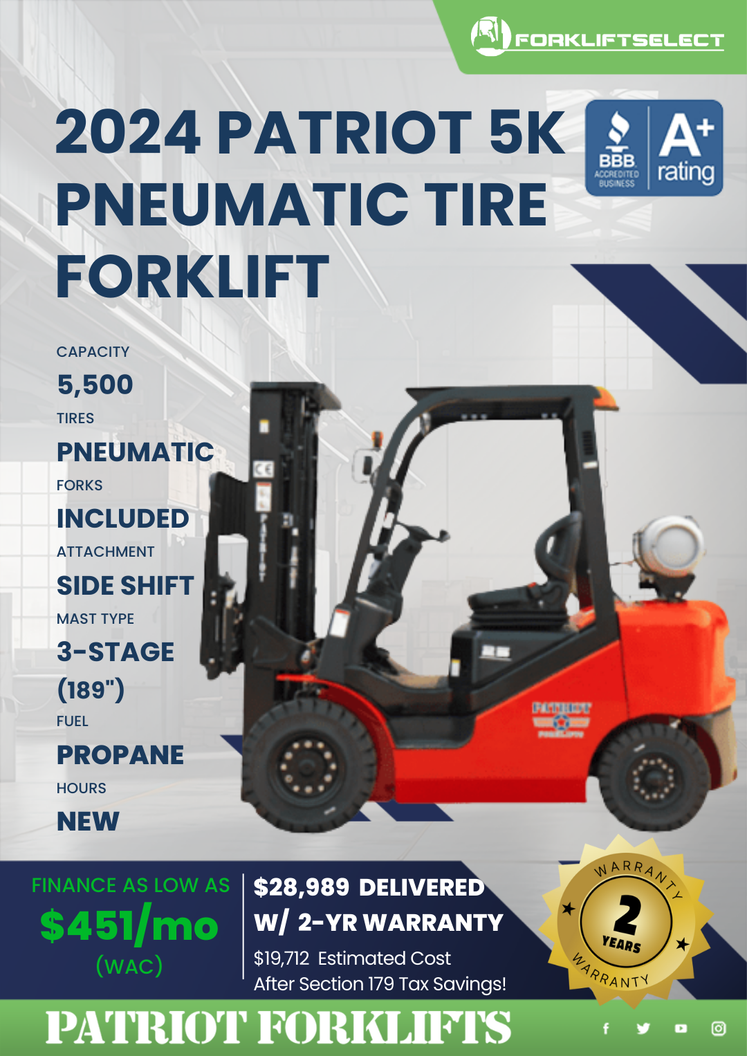 2024 PATRIOT 5K PNEUMATIC TIRE FORKLIFT