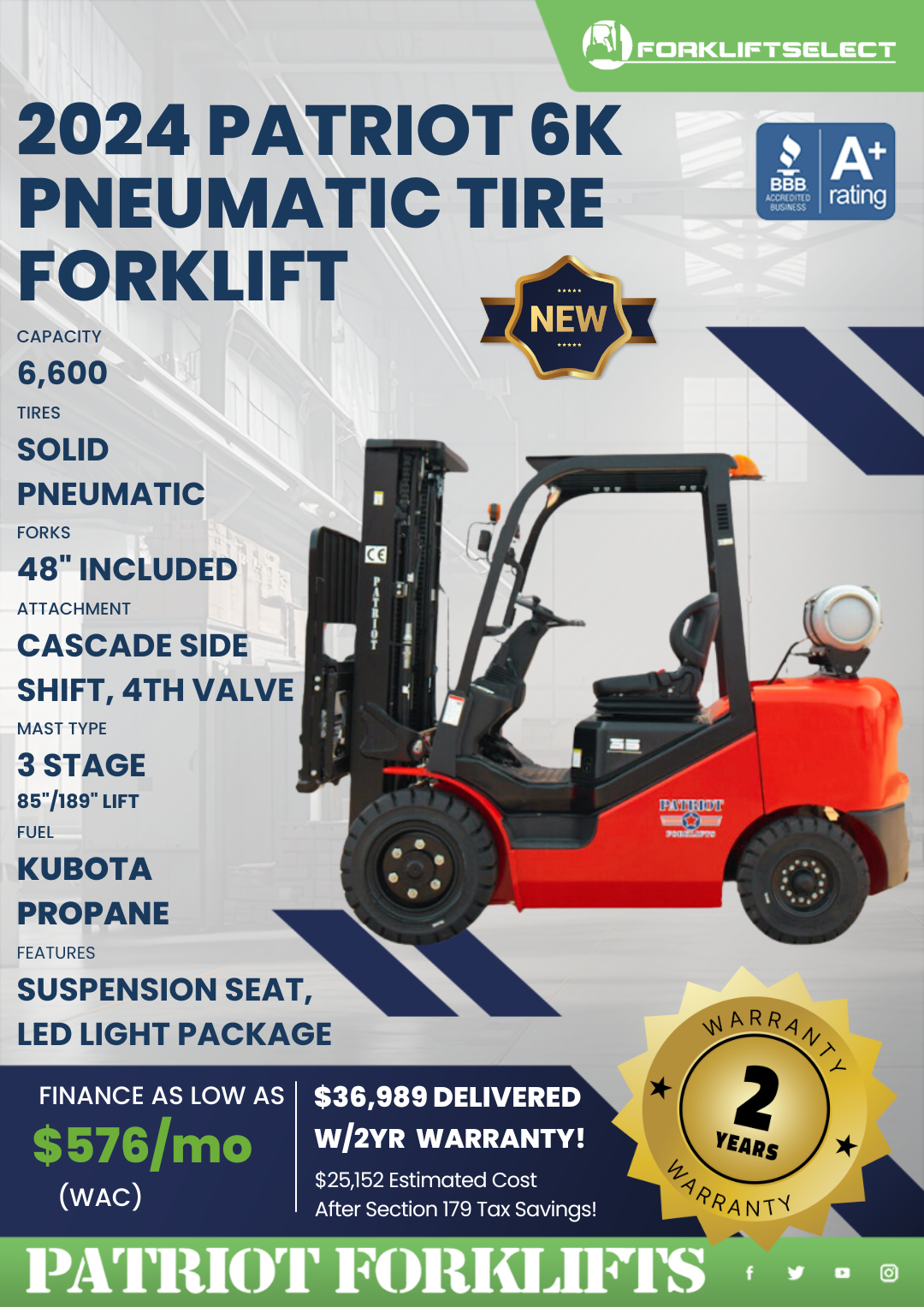 2024 PATRIOT 6K PNEUMATIC TIRE FORKLIFT