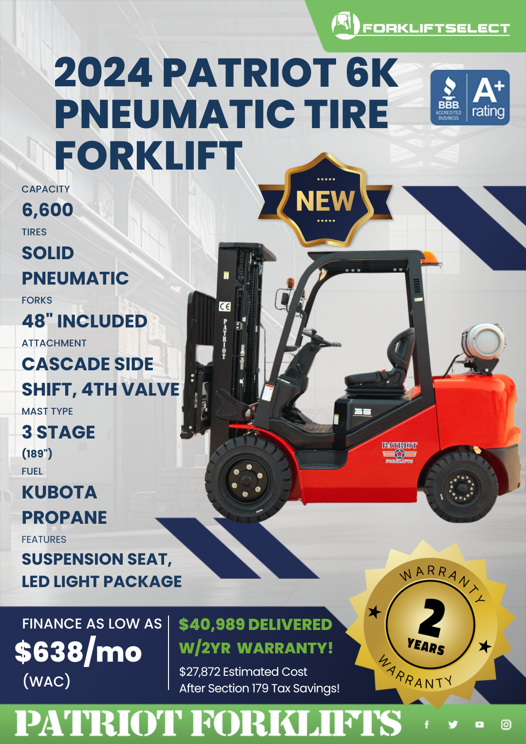 2024 PATRIOT 6K PNEUMATIC TIRE FORKLIFT