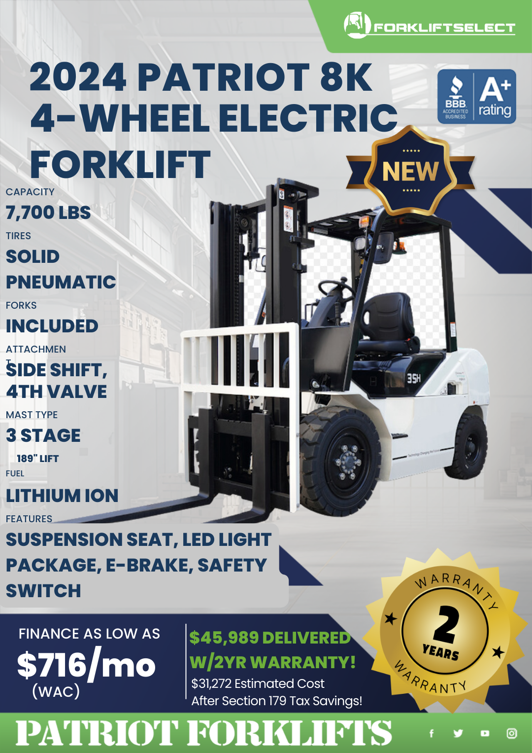 2024 PATRIOT 8K PNEUMATIC TIRE FORKLIFT