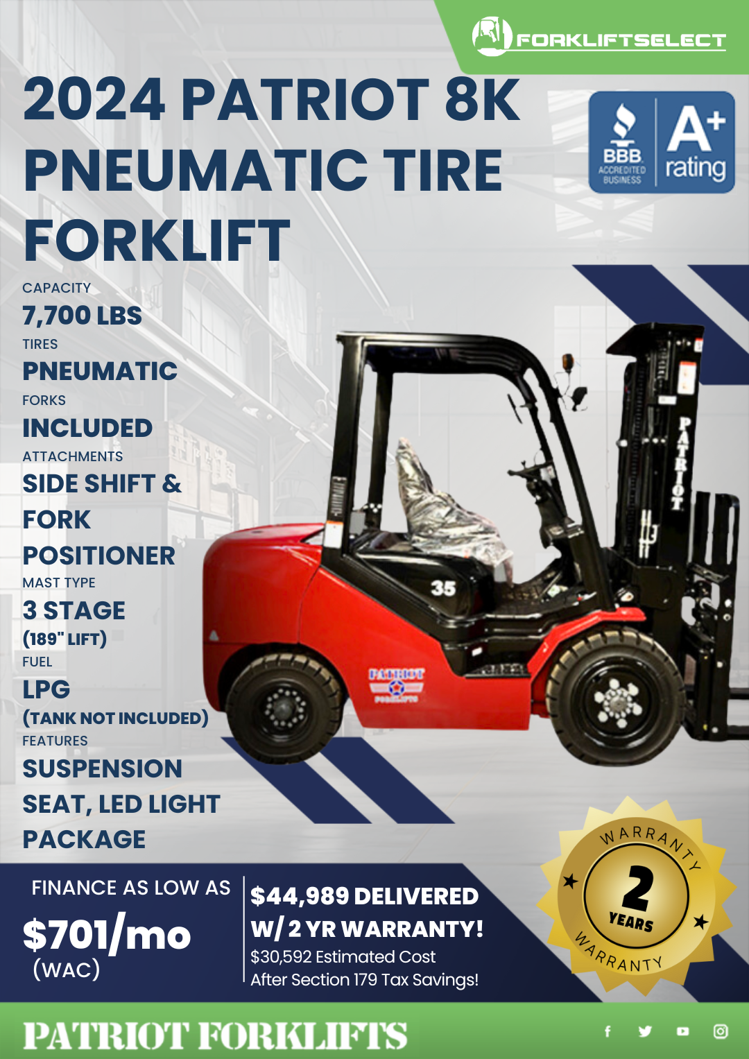 2024 PATRIOT 8K PNEUMATIC TIRE FORKLIFT