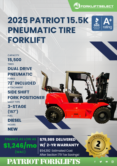 2025 PATRIOT 15.5K PNEUMATIC TIRE FORKLIFT
