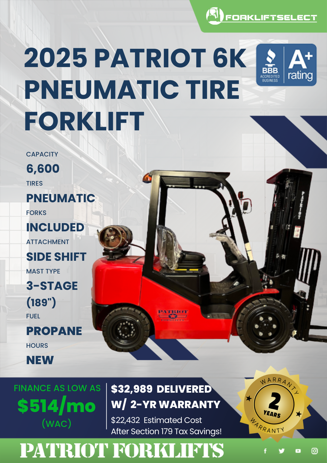 2025 PATRIOT 6K PNEUMATIC TIRE FORKLIFT