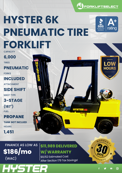 2015 HYSTER 6K PNEUMATIC TIRE FORKLIFT