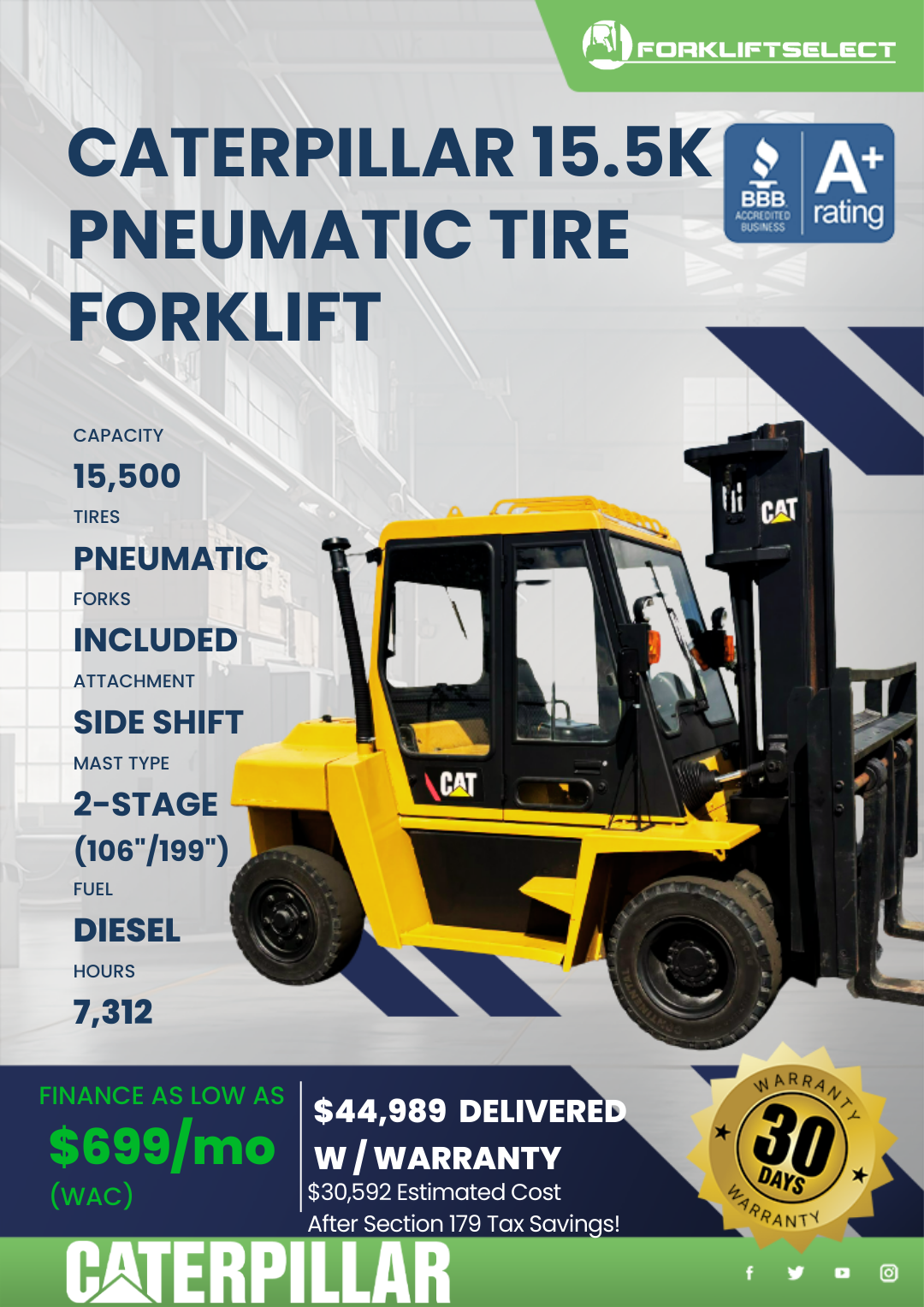 1997 CATERPILLAR 15.5K PNEUMATIC TIRE FORKLIFT