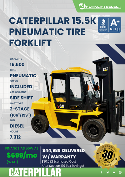 1997 CATERPILLAR 15.5K PNEUMATIC TIRE FORKLIFT