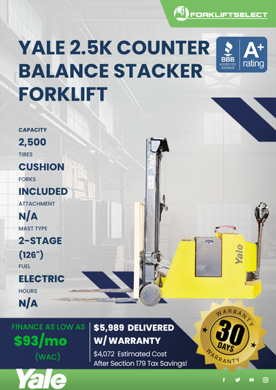 1999 YALE 2.5K COUNTER BALANCE STACKER FORKLIFT